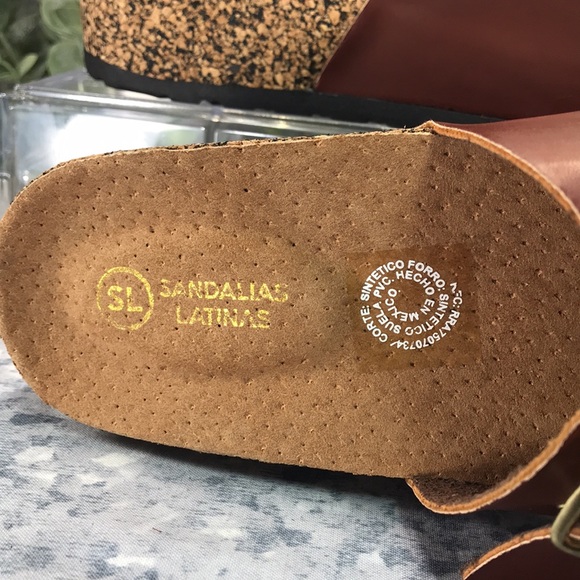Sandalias Latinas SL Brown 2-Buckle Cork Bottom Platform Sandals WMS 6M☀️NEW☀️ - Picture 7 of 10